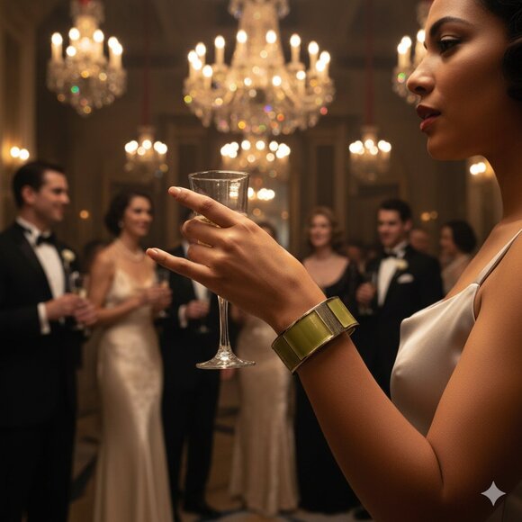 Vintage Enamel Bangle Bracelet Olive Green Silver Tone MCM Geometric Mod Retro - Picture 2 of 9